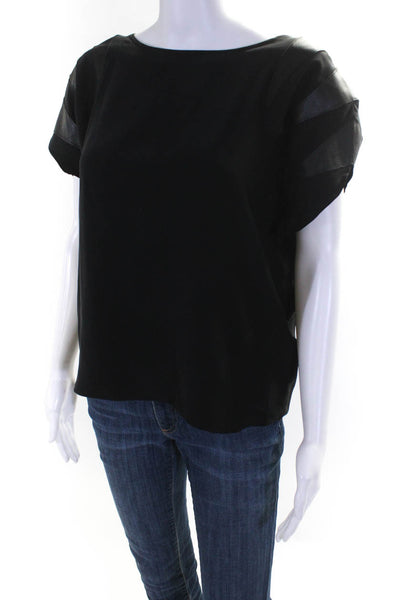 Parker Womens 100% Silk Short Sleeved Relaxed Fit Boat Neck Blouse Black Size XS