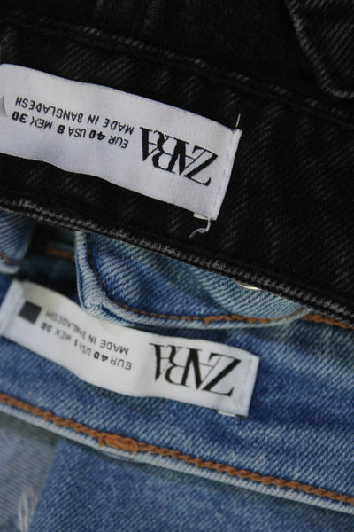 Zara Women's High Waist Button Light Wash Straight Leg Ankle Pant Size 8 Lot 2