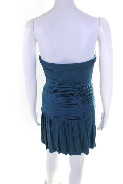 BCBGMaxazria Women's Strapless Pleated Bubble Hem Dress Blue Size S