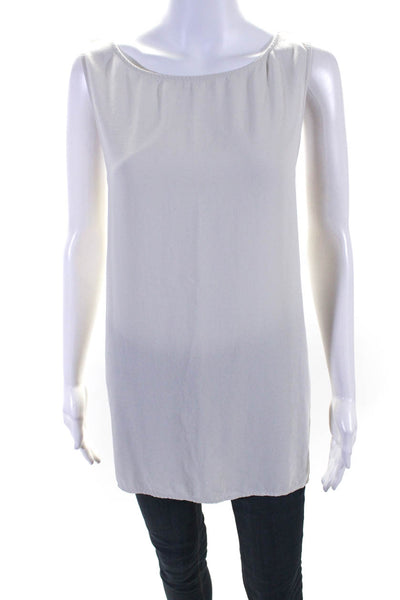 Eileen Fisher Womens Round Neck Tank Top Tunic Blouse Ivory Silk Size Large