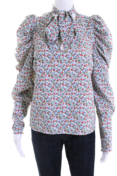 Notes Du Nord Womens Long Sleeve Tie V Neck Floral Shirt White Size IT 40