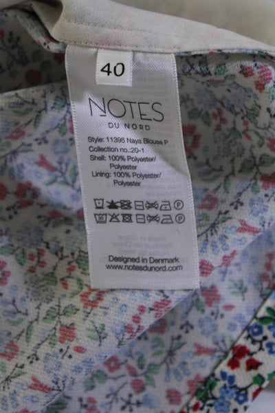 Notes Du Nord Womens Long Sleeve Tie V Neck Floral Shirt White Size IT 40