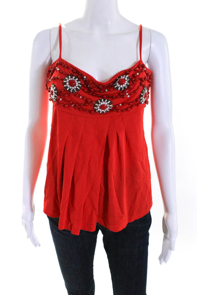 Valentino Roma Womens Embellished Pleated Tank Top Blouse Red Size 8