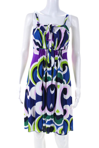 Iodice Womens Sleeveless Square Neck Abstract Shift Dress Blue White Purple XS