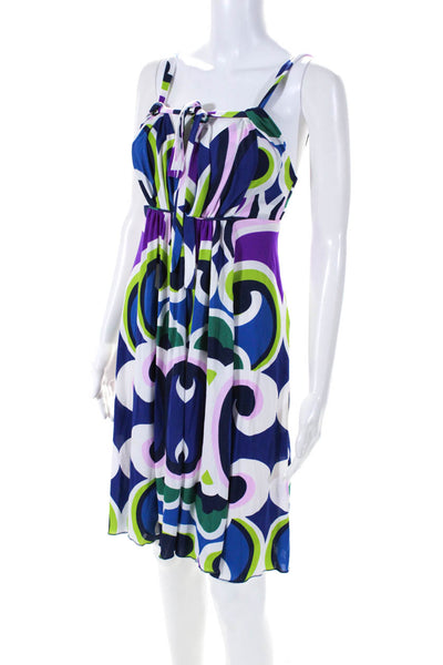 Iodice Womens Sleeveless Square Neck Abstract Shift Dress Blue White Purple XS