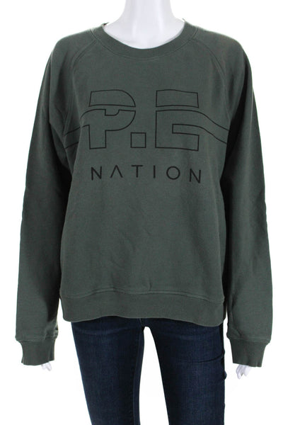 PE Nation Womens Pullover Oversized Logo Crew Neck Sweater Green Size Large