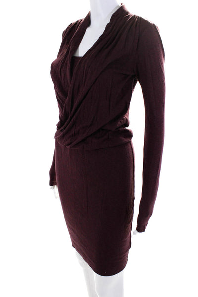 Three Dots Womens Jersey Knit Draped Blouson Long Sleeve Dress Burgundy Size XS