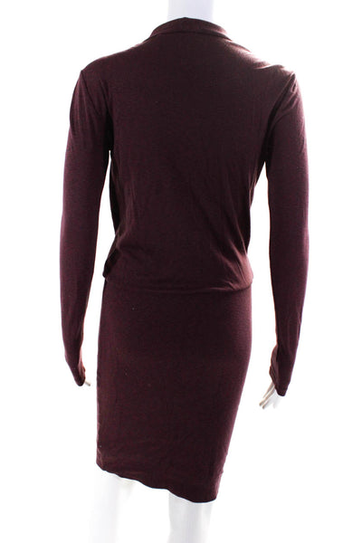 Three Dots Womens Jersey Knit Draped Blouson Long Sleeve Dress Burgundy Size XS