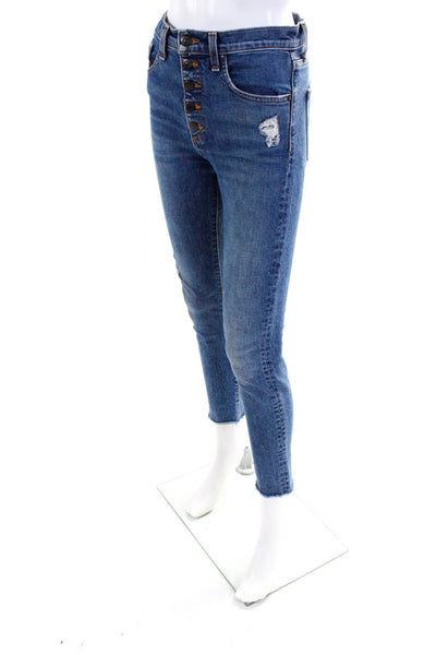 Veronica Beard Womens Distressed Denim Button Fly Skinny Jeans Blue Size 25