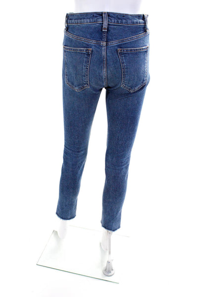 Veronica Beard Womens Distressed Denim Button Fly Skinny Jeans Blue Size 25