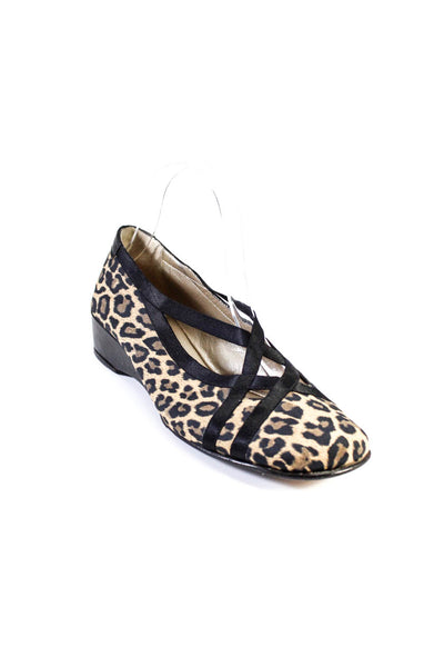 Taryn Rose Womens Leopard Print Low Heeled Ribbon Flats Brown Black Size 8.5