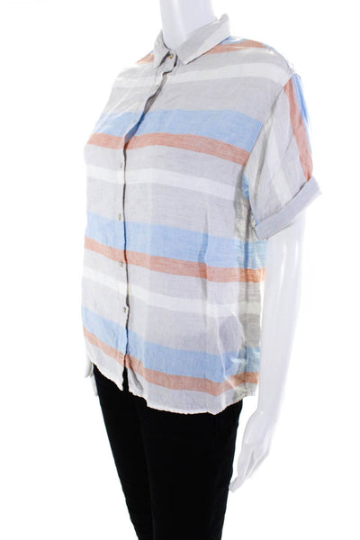 Cynthia Rowley Womens Linen Colorblock Short Sleeve Button Up Shirt Multicolor S