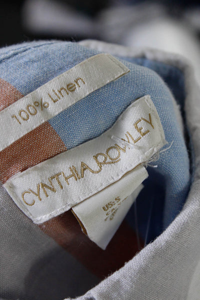 Cynthia Rowley Womens Linen Colorblock Short Sleeve Button Up Shirt Multicolor S