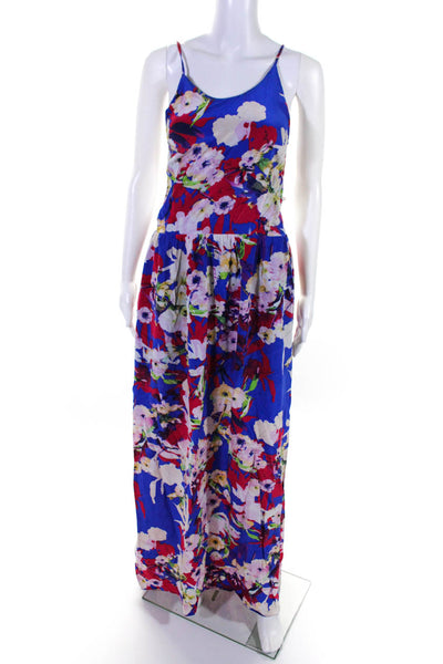 Yumi Kim Womens Floral Scoop Neck Strappy Tied Back Long Dress Blue Pink Size L