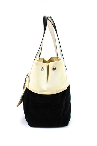 Chanel Womens Quilted Canvas Paris Biarritz Tote Cream Black Large Handbag