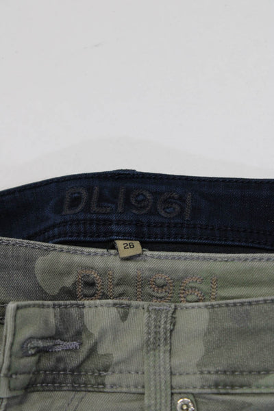 DL1961 Womens High Rise Dark Wash Camouflage Skinny Jeans Green Blue 26 Lot 2