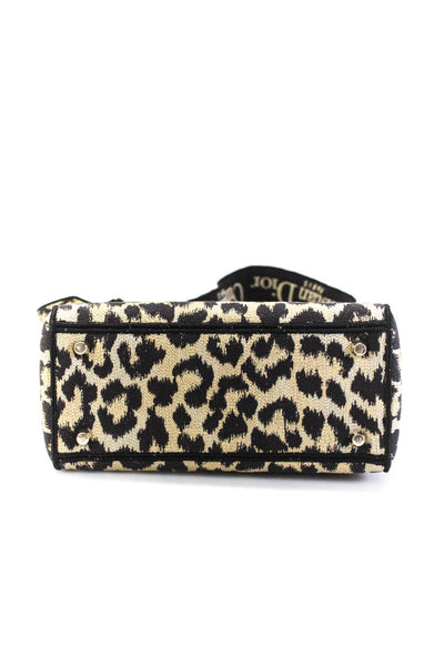 Christian Dior Womens Canvas Lady Dior Leopard Bag Beige Two Way Strap Handbag