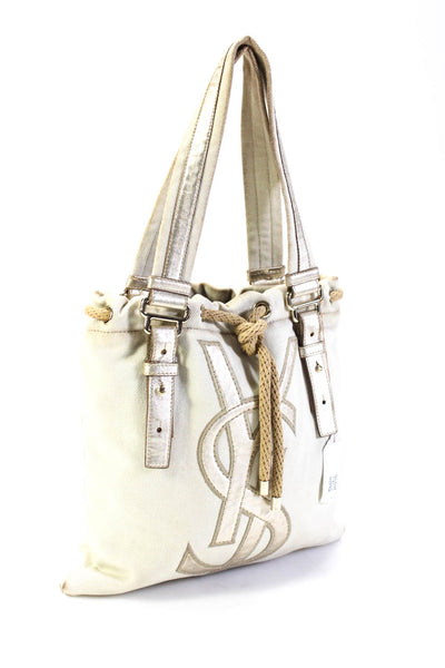Yves Saint Laurent Womens Canvas YSL Logo Kahala Tote Bag Beige Small Handbag
