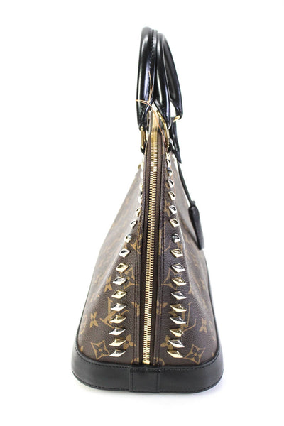 Louis Vuitton Womens Coated Canvas Monogram Macassar Studded Alma PM Handbag