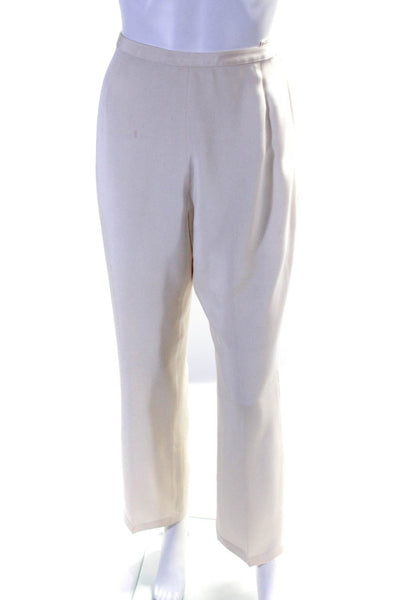 Emanuel Ungaro Womens Silk Pleated Side Zipped Straight Leg Pants Cream Size 4