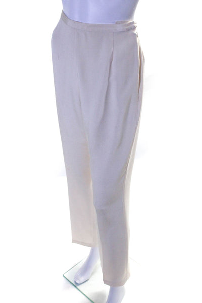 Emanuel Ungaro Womens Silk Pleated Side Zipped Straight Leg Pants Cream Size 4