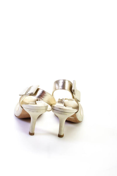 Salvatore Ferragamo Womens Striped Slingbacks Stiletto Heels Cream Size 7.5
