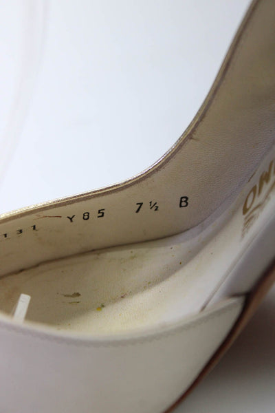 Salvatore Ferragamo Womens Striped Slingbacks Stiletto Heels Cream Size 7.5
