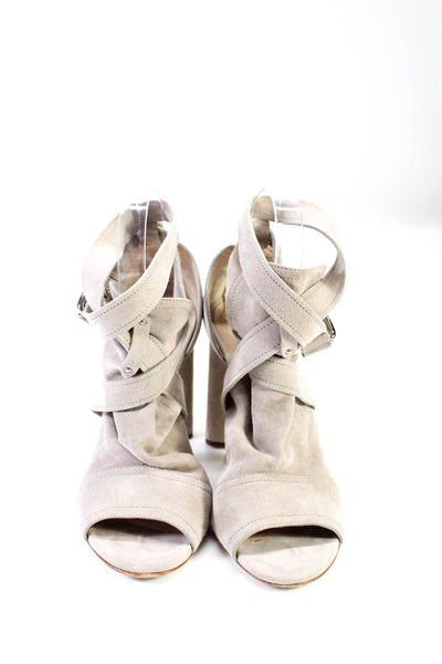 Casadei Women's Suede Block Heel Strappy Sandals Gray Size 37.5
