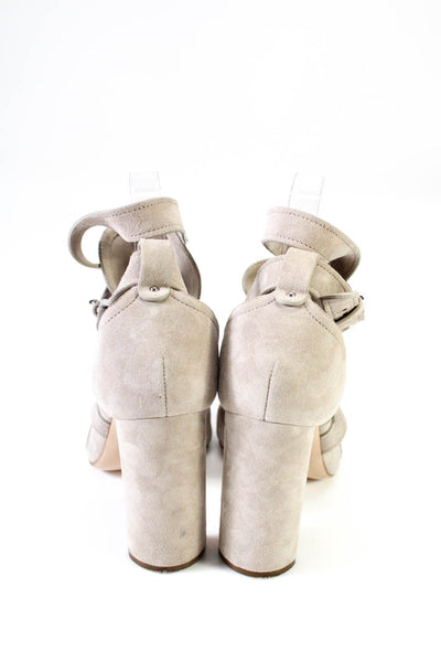 Casadei Women's Suede Block Heel Strappy Sandals Gray Size 37.5