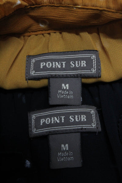 Point Sur Womens Spot Ruffle Short Sleeve V-Neck Blouse Tops Yellow Size M Lot 2