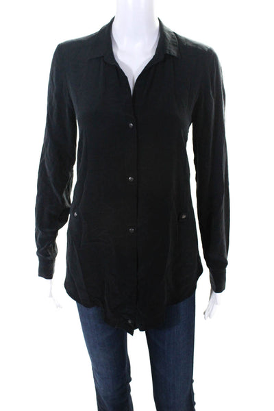 Go by GoSilk Women's Silk Long Sleeve Button Down Blouse Black Size XS