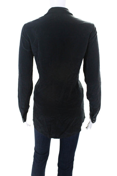 Go by GoSilk Women's Silk Long Sleeve Button Down Blouse Black Size XS