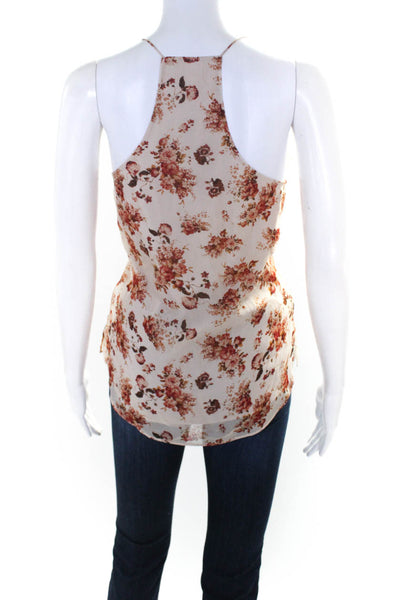 Cami Womens Silk Floral Print Lace Trim Sleeveless Tank Top Blouse Tan Size XS