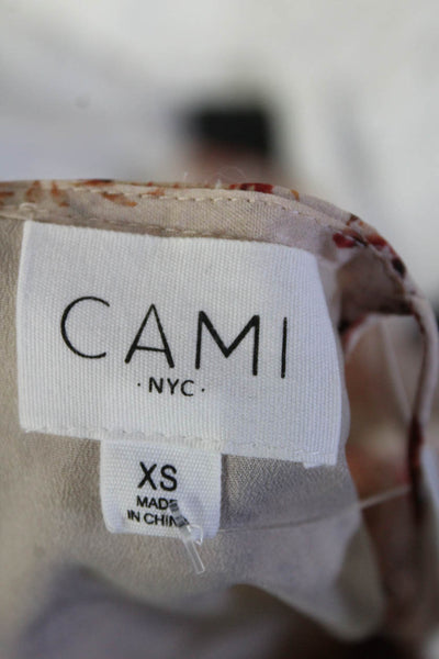 Cami Womens Silk Floral Print Lace Trim Sleeveless Tank Top Blouse Tan Size XS