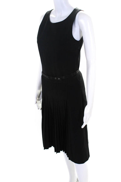 Theory Womens Darted Pleated Side Zip Sleeveless A-Line Midi Dress Black Size 4