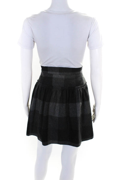 Adam Womens Wool Check Print Side Zipped Ruffle Pleated A-Line Skirt Gray Size 4