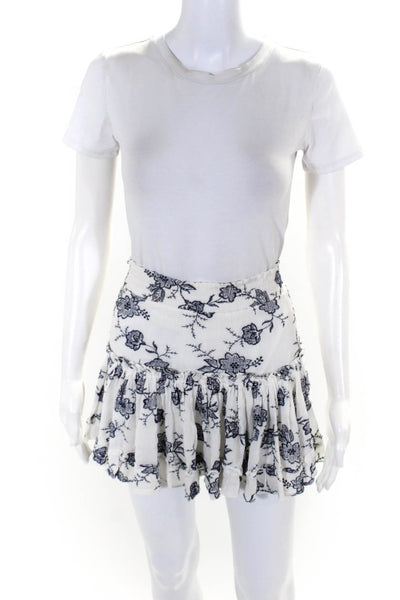 Misa Womens Floral Print Off-the-Shoulder Ruffled Blouse Skirt Set White Size XS