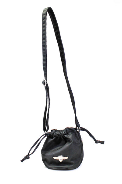 Nicole Miller Womens Single Strap Drawstring Heart Logo Shoulder Handbag Black