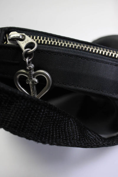 Nicole Miller Womens Single Strap Drawstring Heart Logo Shoulder Handbag Black