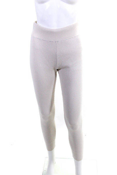 Toccin Womens Elastic Waistband Ribbed Knit Ankle Leggings White Size Small