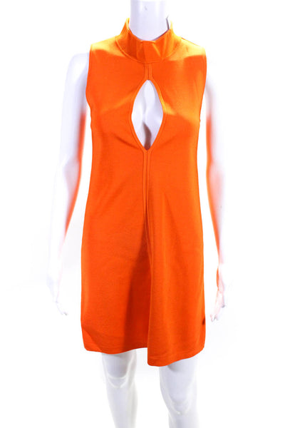 Toccin Womens Sleeveless Mock Neck Cut Out Knit Shift Dress Orange Size Small