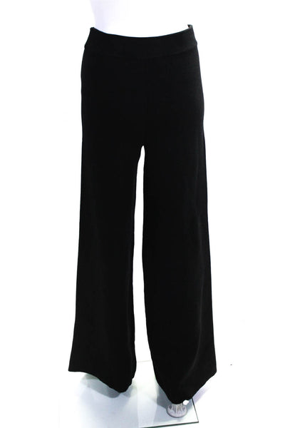 Toccin Womens High Rise Double Breasted Wide Leg Knit Pants Black Size Small