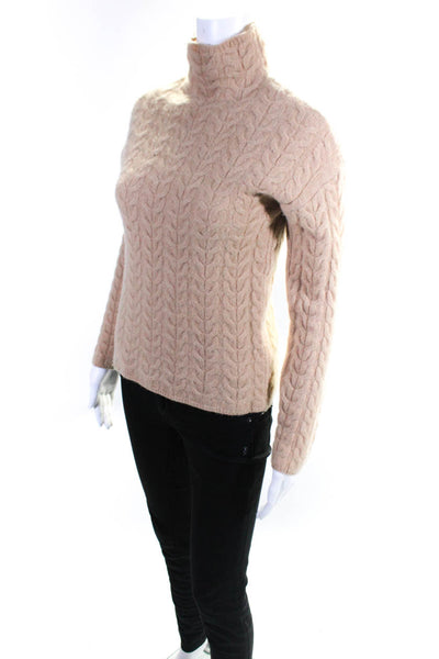 Magaschoni Women's Mock Neck Long Sleeves Cable Knit Sweater Beige Size S