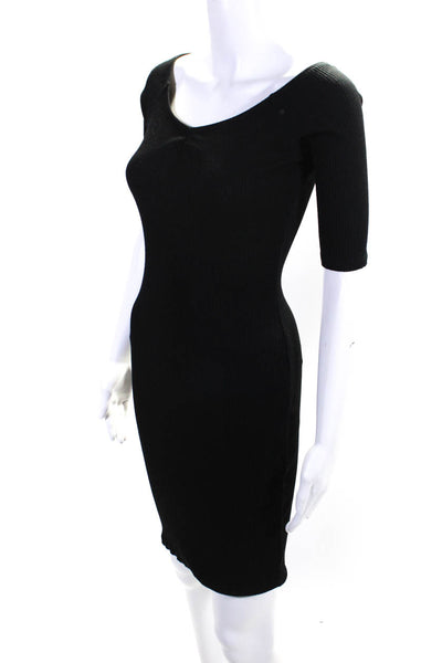 Amour Vert Womens Boat Neck Short Sleeves Ribbed Bodycon Mini Dress Black Size M