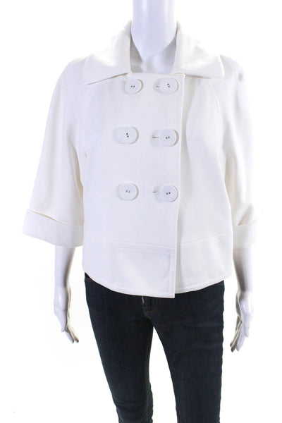 Sandro Womens Short Sleeve Ponte Double Breasted Jacket White Size Large