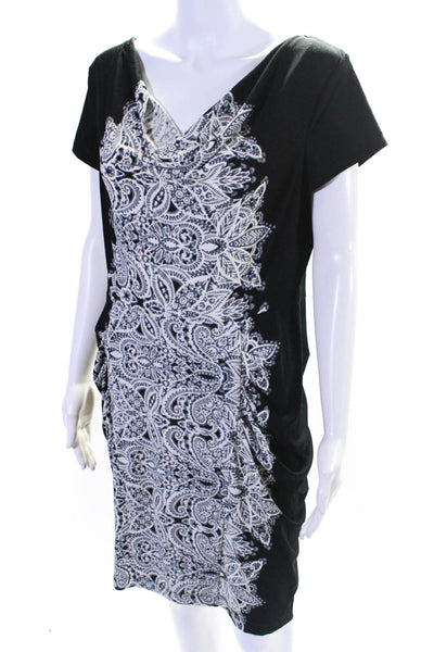 BCBGMAXAZRIA Womens Jersey Knit Paisley Print Mini Bodycon Dress Black Size L