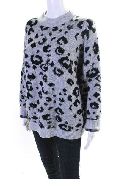 Whistles Women's Mock Neck Long Sleeves Gray Animal Print Sweater Size S