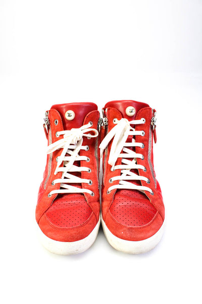 Chanel Womens Leather High Top Sneakers Red Size 40.5 10.5