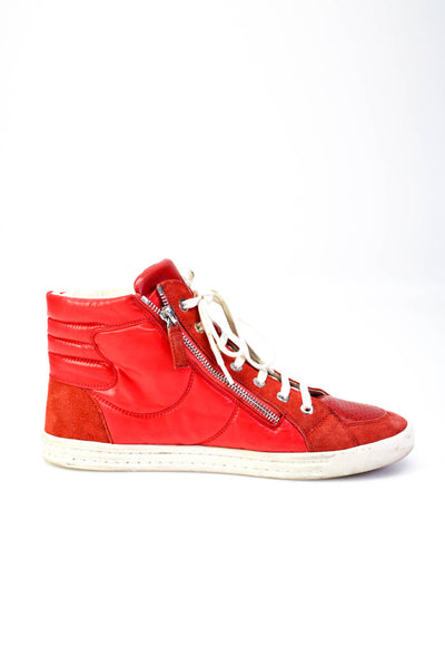 Chanel Womens Leather High Top Sneakers Red Size 40.5 10.5