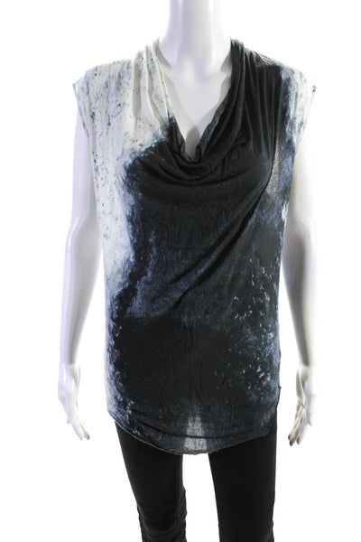Helmut Lang Womens Abstract Print Cowl Neck Sleeveless Tunic Blouse Blue Size S